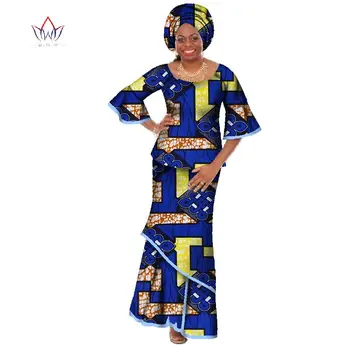 Vasaros tradicinių afrikos drabužių dashiki O-Kaklo moterys afrikos sijonas tinka gamtos kulkšnies ilgis dviejų dalių komplektas reguliariai WY428