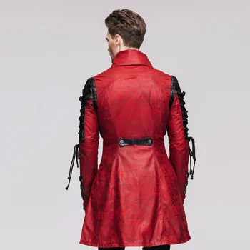 Velnias Punk Mados Dirbtiniais Odos vyriški Karinę Uniformą Ilgi Švarkai Steampunk Gotikos Juoda Raudona Rudens ir Žiemos Paltai Outerwears