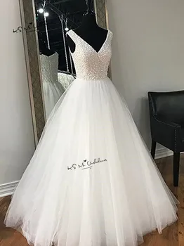 Vestido de Noiva 2018 Princesė Vestuvių Suknelė, Perlų Korsetas, Kinija, Turkija Vestuvių Suknelės V-Kaklo Derliaus Nuotakos Suknelės Gelinlik