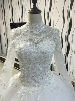 Vestido de noiva nuo peties Nėrinių Vestuvių suknelės ilgomis rankovėmis Kamuolys suknelė Balta skraiste de mariage Vestuvių suknelės 2018