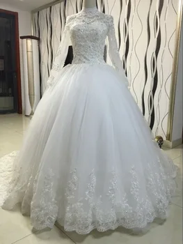 Vestido de noiva nuo peties Nėrinių Vestuvių suknelės ilgomis rankovėmis Kamuolys suknelė Balta skraiste de mariage Vestuvių suknelės 2018
