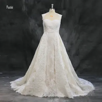 Vestido de noivas Vestuvių Suknelė iki 2018 m. Nėrinių Nuotakos Suknelė Elegantiškas Vestuvių Suknelė Su Nuimamu gaubtu ir Traukinio Nuotakos Suknelė