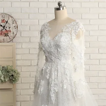 Vestidos de novia blankai Naujas Elegantiškas Nėrinių Vestuvių Nuotaka Suknelę ilgomis Rankovėmis Korsetas Atgal Derliaus Undinė vestuvinės Suknelės