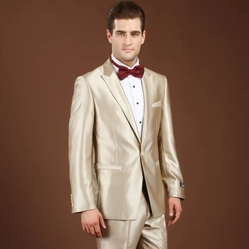 Vestuvių jaunikis kostiumas Vyrams Šampano Smokingas Mens Prom Kostiumai Vėliau kaip Kailis Ziajać Dizaino Jaunikis vyrų Kostiumas 2017 Slim Fit Prekės ženklo Drabužių