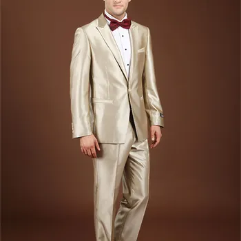 Vestuvių jaunikis kostiumas Vyrams Šampano Smokingas Mens Prom Kostiumai Vėliau kaip Kailis Ziajać Dizaino Jaunikis vyrų Kostiumas 2017 Slim Fit Prekės ženklo Drabužių