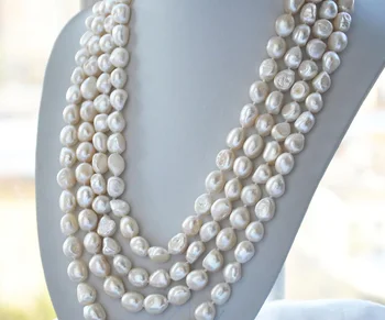 Vestuvių Moteris Papuošalai 100inch 9-12mm AA balta Nekilnojamojo Perlų Vėrinį Natūralių Gėlavandenių Perlų Rankų darbo Dovana