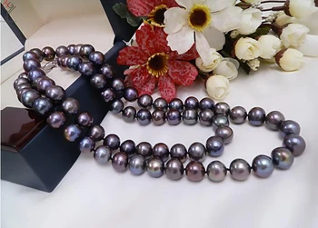 Vestuvių Moterų Papuošalai 80cm 32inch Karoliai 10mm juoda juoda ruda spalvos Perlų Vėrinį Natūralių Gėlavandenių Perlų