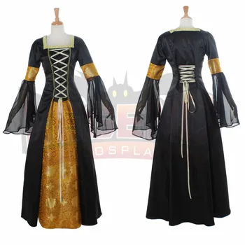 Viduramžių Viktorijos Šifono Gotikos Suknelė Nėriniai-up Trimitas Rankovėmis Cosplay Maxi Suknelės Vienos Vienetų Užsakymą