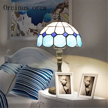 Viduržemio jūros mėlyno stiklo stalo lempos, miegamojo, vaikų kambario, stalo lempos Europos stiliaus modernus paprasta kūrybos dervos stalo lempos