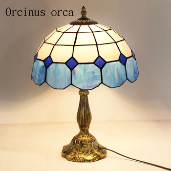 Viduržemio jūros mėlyno stiklo stalo lempos, miegamojo, vaikų kambario, stalo lempos Europos stiliaus modernus paprasta kūrybos dervos stalo lempos