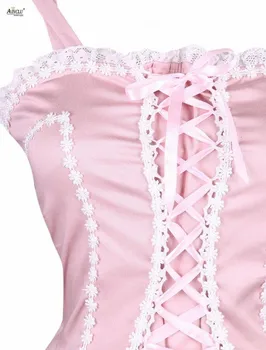Vidutinio Ilgio Suknelė Karšto Ainclu Moterų Juosmens iki Sweet Pink Medvilniniai Berankoviai Mergaičių s Lolita Dress XS-XXL Nemokamas Pristatymas