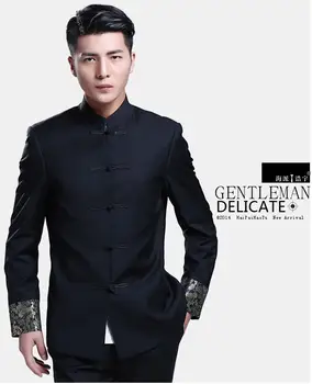 Viena breasted slim fit švarkas vyrams kinijos tunika tiktų stovėti apykaklės striukė vyrų naujo dizaino kostiumai vyras viršų mados sportinius juoda