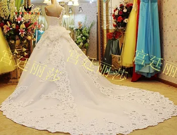 Vienas Sholder Ilgai Traukinio Kamuolys Suknelė Vestuvių Suknelės 2018 Naują Atvykimo Prabangūs Krištolo Duobute Vestuvių Suknelės Užsakymą Matavimai JX20