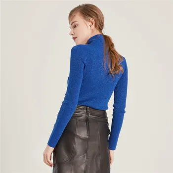 Vilna, kašmyras ryškios šilko mišinys sukomponuotas moterų mados nereguliarus hem megztinis megztinis mėlyna 3colors vieną&daugiau dydis