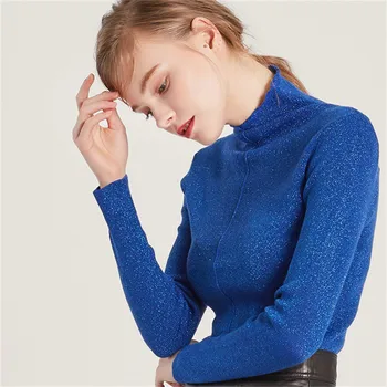 Vilna, kašmyras ryškios šilko mišinys sukomponuotas moterų mados nereguliarus hem megztinis megztinis mėlyna 3colors vieną&daugiau dydis
