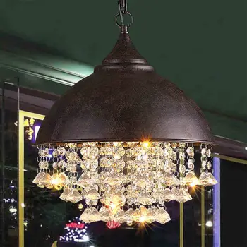 Vintage Retro Kristalų Geležies E27 LED Lubų Šviesos Pakabukas Lempa, Valgomasis, Miegamasis, skaitykla Droplight Liustra Namų Dekoro Naujas