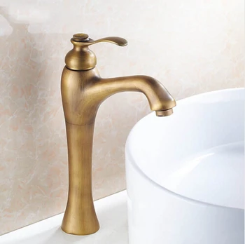 Vintage Stiliaus aukštų senovinių baseino žalvario maišytuvas vonios kriauklės maišytuvas, praustuvas čiaupai su viena rankena, 360 laipsnių pasukama snapelis