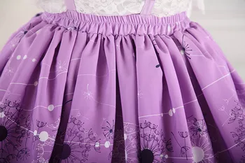 Violetinė kiaulpienių spausdinti petnešos, megztinis, sijonas ponia lolita princess plisuotos nėrinių svajinga sielovados stiliaus moterų mados sijonai