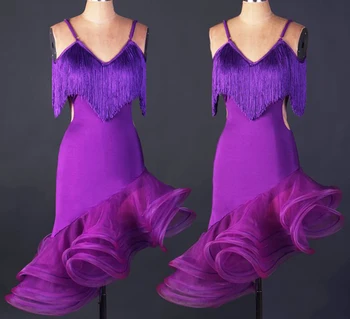 Violetinė kutas spiralės kutas Paso Dvigubai jive Rumba, cha cha, salsa lotynų šokių suknelė konkurencijos dėvėti S-XXXL