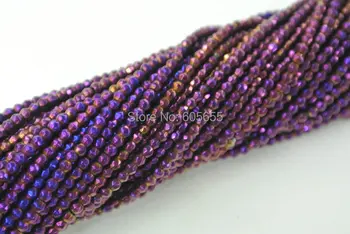 Violetinė Spalva Galvanizavimo Briaunotas Hematitas 2mm Apvalių Sėklų Karoliukai bižuterijos karoliai padaryti