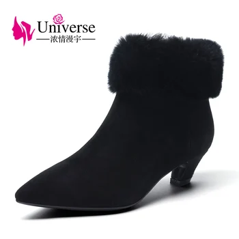 Visatos juodos verstos odos moterų batai mažo kulno, žieminiai batai moterims G405