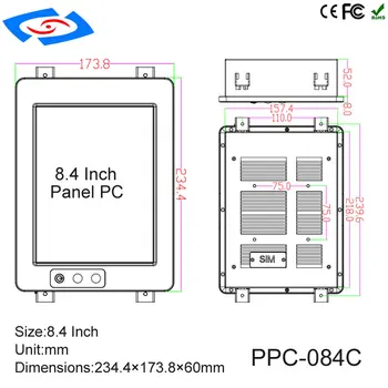 Visi Į Vieną Tablet PC 8.4 colių Jutiklinis Ekranas Pramonės Skydelis PC Su Intel Atom N2800 Dual Core palaiko 3G/4G/LTE/WiFi