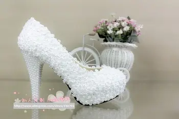 Visą nėriniai gėlės aukštakulniai vestuviniai bateliai moterims platformų turas pirštai mados vestuvių nuotakos siurbliai bateliai lady šalis suknelė batų