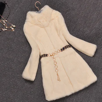 Visą odos nekilnojamojo triušių kailių žiemos paltai moterims, ilgai dizaino stovėti apykaklės šiltą natūralaus kailio striukė viršutiniai drabužiai 2017 mados paltas