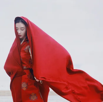 VOHIO Raudona Moterų Skara 250cm Ilgis Foulard Nacionalinės Vėjo Kinijos Raudona Negabaritinių Šalikas Baotoul Foulard Femme Oro Kondicionierius Skara