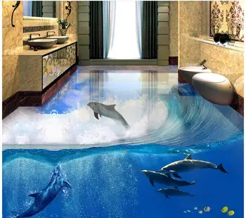 Vonios kambarys 3d tapetai, grindų Pasirinktinius Nuotraukų lipnios 3D PVC grindų vandeniui grindų delfinų Namų Puošybai