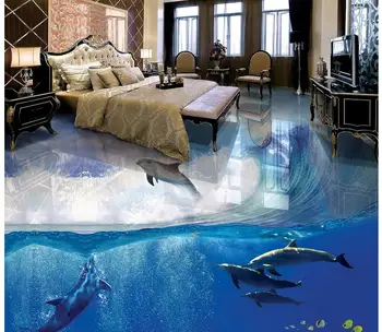Vonios kambarys 3d tapetai, grindų Pasirinktinius Nuotraukų lipnios 3D PVC grindų vandeniui grindų delfinų Namų Puošybai