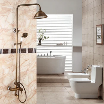Vonios kambarys vario dušo maišytuvas karšto ir šalto, Žalvario sieninis laikiklis dušo maišytuvas nustatyti, dušo galvutė, Antikvariniai lietaus dušo maišytuvas maišytuvas bakstelėkite