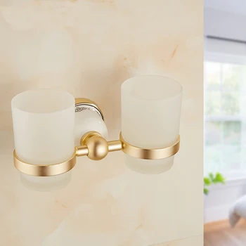Vonios sienelės sumontuoti du kartus išskalauti puodelio laikiklis lentynos, Senovinis aliuminio dvigubos puodelio masažuoklis turėtojas, Retro aukso puodelių laikikliai stovo