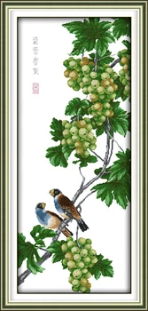Vynuogių ir paukščių namų dekoro tapybos skaičiuojami atspausdinta ant drobės DMC 11CT 14CT Kinijos Kryželiu rinkiniais, siuvinėjimo Rinkinių rankdarbiams