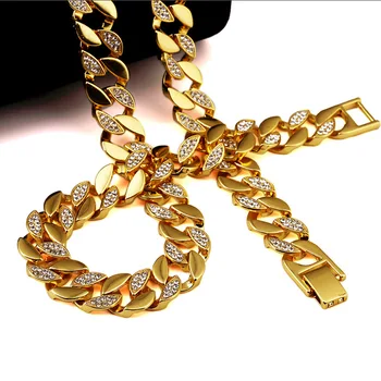 Vyrai Hip-Hop Extra-šiurkščiavilnių Kubos Karoliai 128g Sunkiųjų Aukso Electroplated MIAMI KUBOS LINK Blizga Diamante Pažaboti Grandinės Karoliai