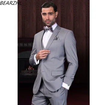 Vyrai, verslo kostiumas, pilkos spalvos pagal užsakymą pagaminti kostiumą žmogus vestuvių jaunikis dėvėti 2017 smokingas slim fit suknelė