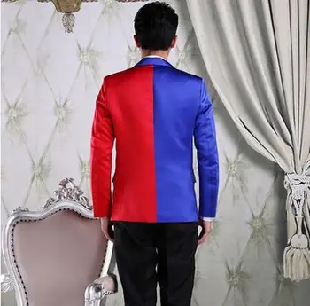 Vyras kostiumas naujų mišrių spalvų raudonos ir mėlynos spalvos kostiumus vyrų kostiumai vyriškos striukės naują vidurio etape suknelė, kostiumas Moderatorius prekės ženklo drabužių
