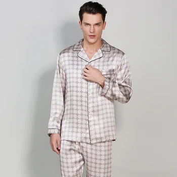 Vyriški šilko pajama sets2017 Plius Dydis Pižama Vyras Šilko Pižama Nustato Visą Rankovės Sleepwear 2 vnt Šilko Homewear Vyrų Pijama Rinkiniai