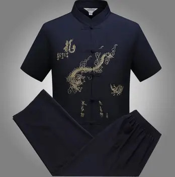 Vyrų kinijos stiliaus laisvalaikio t-shirt mens tango kostiumas ilgos kelnės vyresnio amžiaus trumpas rankovėmis marškinėliai, vyriški drabužiai, drabužių vasaros plonas