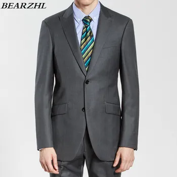 Vyrų kostiumai, medžio anglies pilkos spalvos pagal užsakymą pagaminti kostiumai jaunikis smokingas klasikinis aukštos kokybės dviejų dalių kostiumas 2017