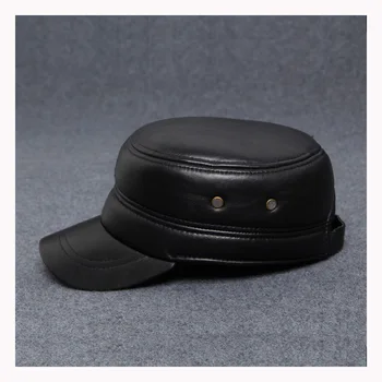 Vyrų rudens-žiemos oda karinės skrybėlę butas vyriški laisvalaikio šiltos kepurės apsauga, ausų, avikailio atsitiktinis medvilnės dangtelis didmeninės