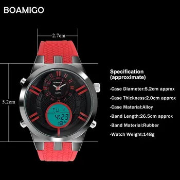 Vyrų Sporto Laikrodžiai BOAMIGO Prekės Laikrodžiai Vyrams, Skaitmeniniai LED Laikrodžiai Gumos Kvarcinis Laikrodis 30M atsparus Vandeniui Laikrodžiai Reloj Hombre