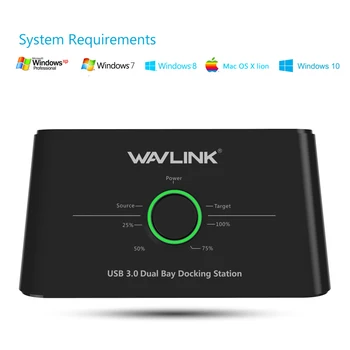 Wavlink Dual Bay SATA su USB3.0 Išorinį Kietąjį Diską Docking Station 2.5/3.5 colių HDD/SSD Neprisijungęs Klonas/Backup/UASP Funkcijų
