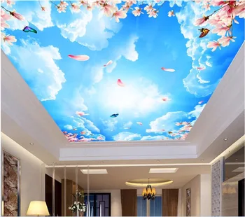 WDBH užsakymą 3d lubų freskomis tapetai namų dekoro tapyba danguje persikų, gėlių drugelis 3d sienų freskomis tapetai už kambarį