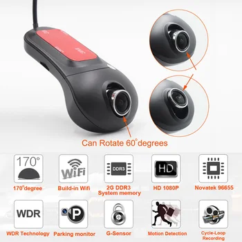 XCGaoon Wifi, Automobilių DVR Registrator Skaitmeninio Vaizdo įrašymo Kameros Brūkšnys Kamera 1080P Naktį Versija Novatek 96655 Pasukti 60 laipsnių