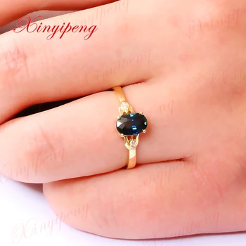 Xinyipeng18K aukso inkrustacijos 1 karatas natūralaus safyro žiedas moterims dizainas yra gražus