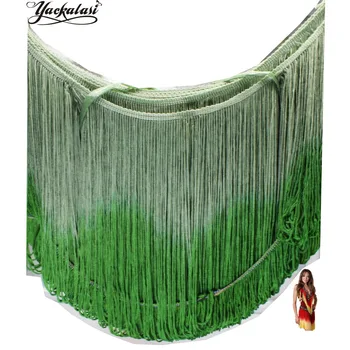 YACKALASI Dip Dažų Ombre Pakraštyje Kutas Minkštas Viskozės lotynų Macrame Šokių Suknelė Apipjaustymas Samba Sijonas Kutas Žalia 25cm