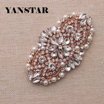 YANSTAR(30pcs) Didmeninės Rose Gold Kristalų, Cirkonio Appliques Kelias Geležies Vestuvių Suknelė Varčios YS865