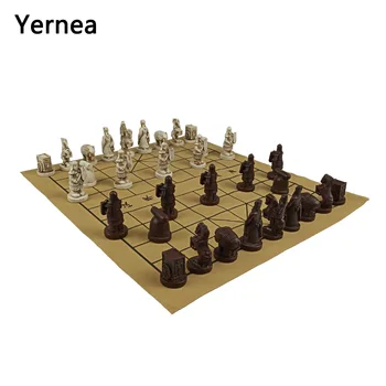 Yernea Naujas Tradicinės Kinų Šachmatai Žaidimas Dervos Šachmatų Verstos Odos šachmatų lentos Aukštos kokybės Šachmatų stalo Žaidimas Retro