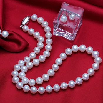 YIKALAISI 2017 naujų natūralių gėlavandenių perlų vėrinį 925 sterlingas sidabro papuošalai 8-9mm originali karoliai geriausios dovanos moterims
